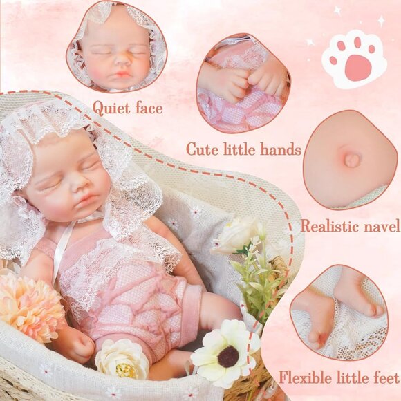 12.21 in Full Silicone Reborn Ivory Baby Girl Dolls Lifelike 2.42LB Weight Baby - Picture 3 of 7